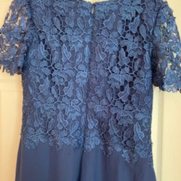 Scoop Neck Asymmetrical Chiffon Lace Mother of the Bride Dress With Cascading Ru - Picture 3 of 5